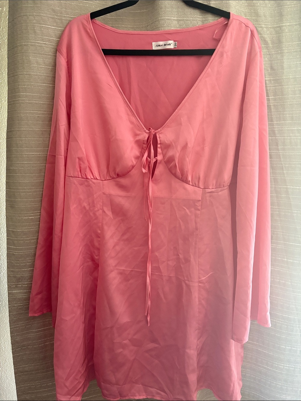 Pink Satin Mini Dress with Tie Front